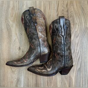 CORRAL Women’s Brown Overlay Snip Toe Western Boots Size 6 M EUC